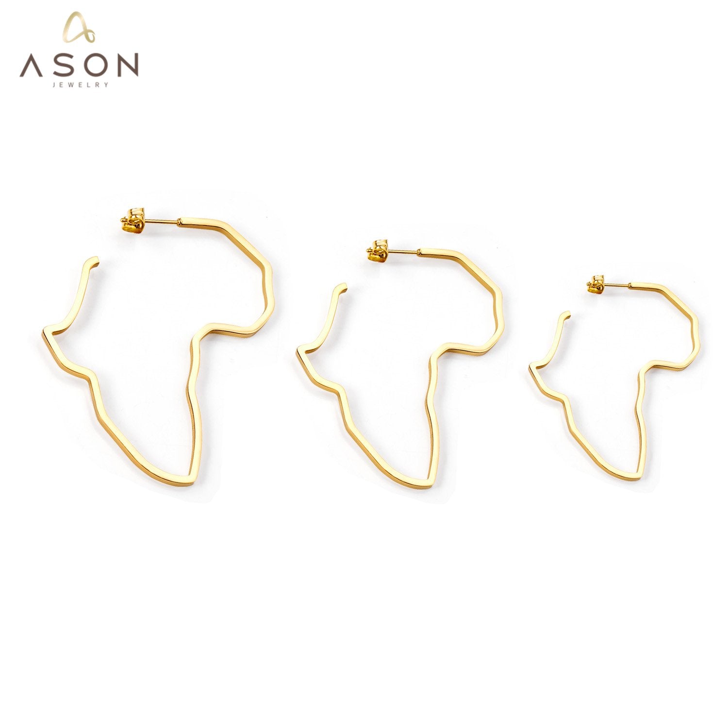 ASON Gigantic Gold Color 316L Stainless Steel Africa Map Huge Hoop Earring Ear Stud for Women Girl Gift Jewelry Accessories asonjewelry